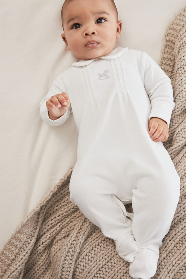 White 100% Cotton Smart Single Sleepsuit (0-2yrs)