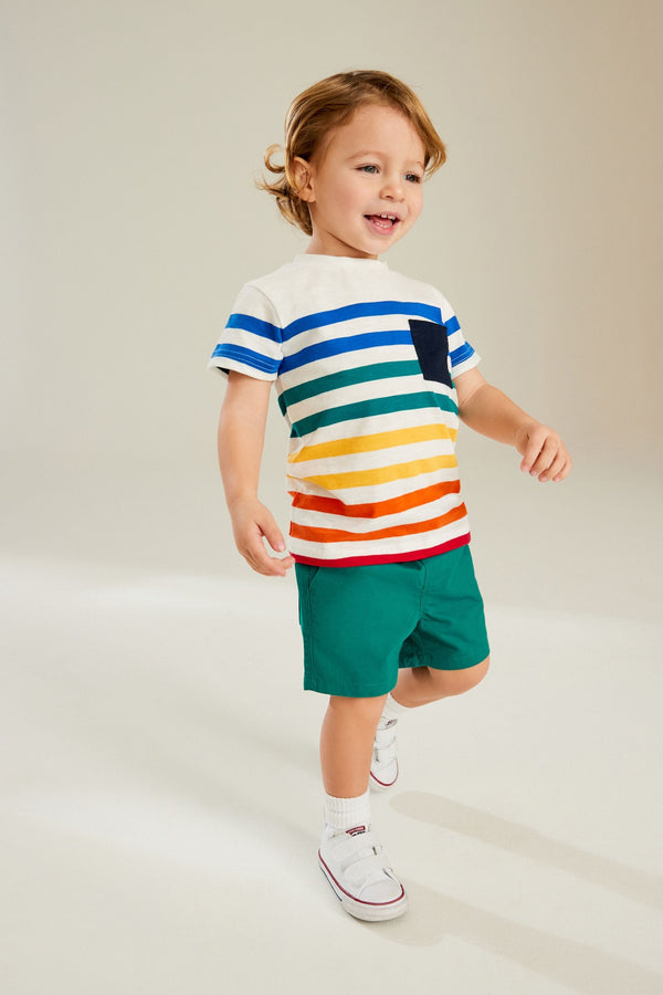 Rainbow Pocket Vertical Stripe Short Sleeve 100% Cotton T-Shirt (3mths-7yrs)