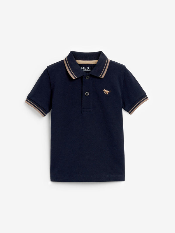 Navy Tipped 100% Cotton Short Sleeve Polo Shirt (3mths-7yrs)