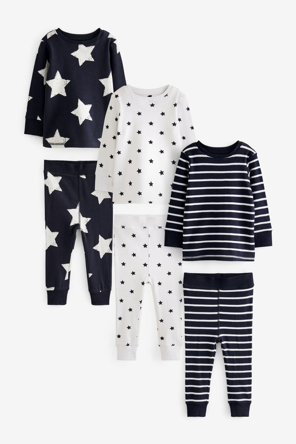 Navy Blue/White Star Snuggle Pyjamas 3 Pack (9mths-10yrs)