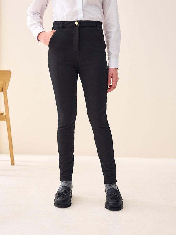 Black Senior Gold Snap High Waisted Skinny Stretch School Trousers (9-17yrs)