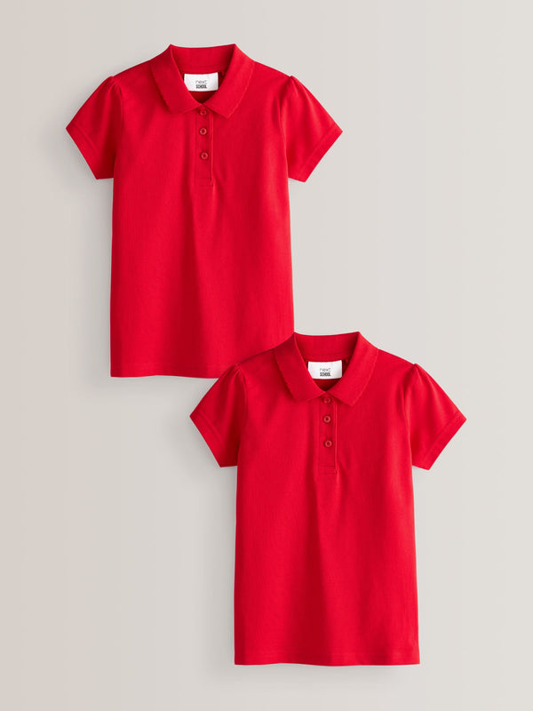 Red Regular Fit 2 Pack 100% Cotton Short Sleeve Polo Shirts (3-16yrs)