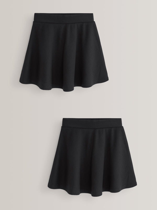 Black 2 Pack Pull-On Jersey Stretch School Skater Skirts (3-17yrs)