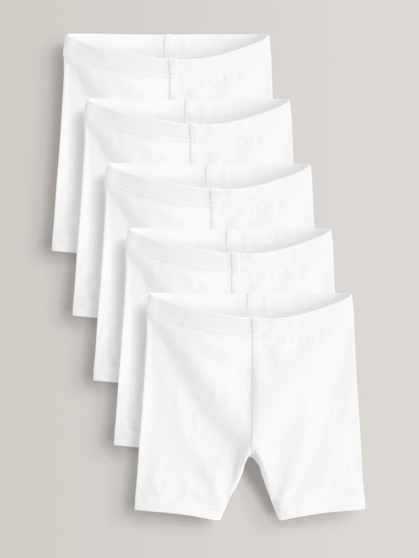 White Regular Length 5 Pack Cotton Rich Stretch Cycle Shorts (3-16yrs)