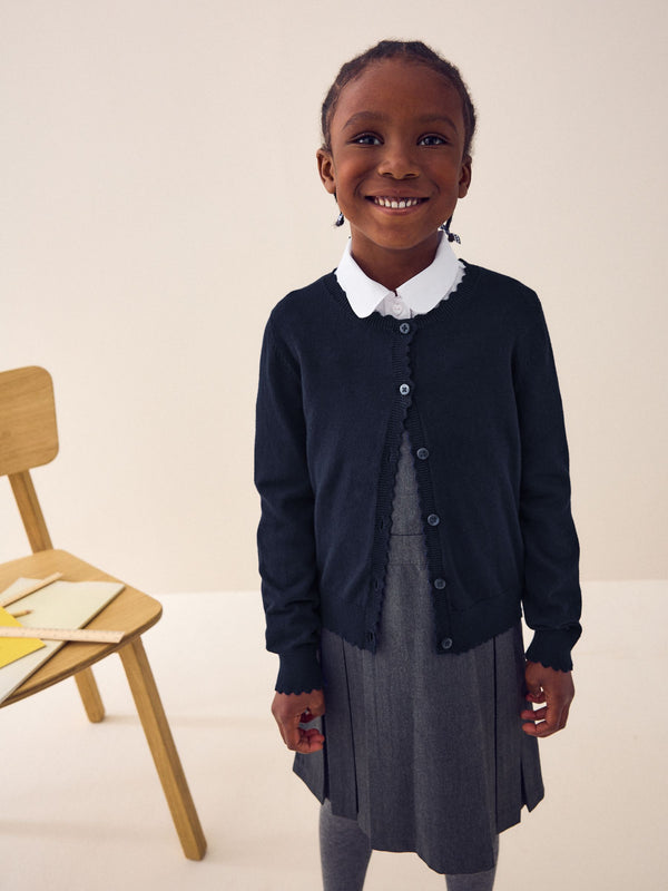 Navy Blue Cotton Rich Scalloped Edge School Cardigan (3-16yrs)