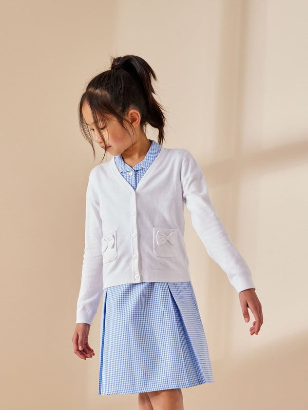 White Cotton Rich Bow Pocket School Cardigan (3-16yrs)
