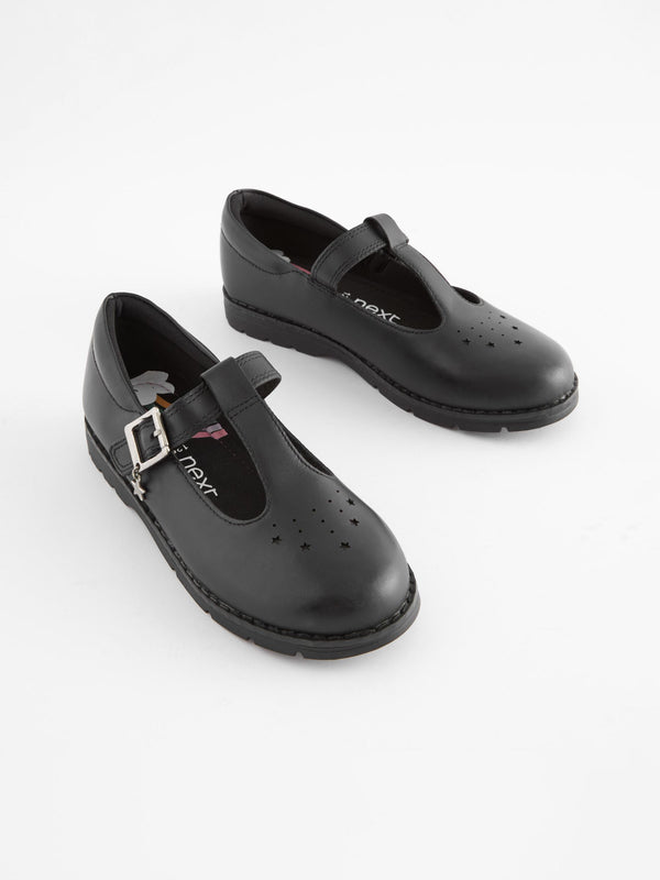 Black Leather Junior T-Bar School Shoes