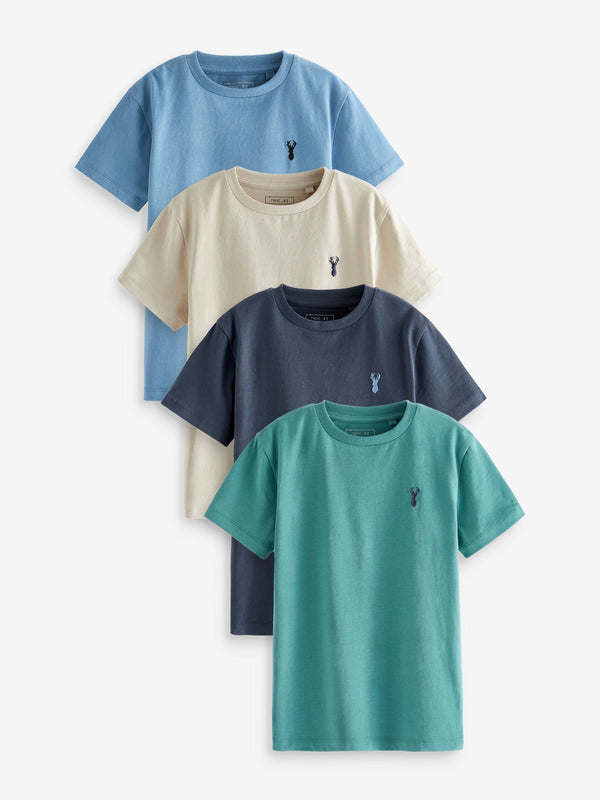 Mineral Green/Blue Short Sleeve Stag Embroidered T-Shirts 4 Pack (3-16yrs)
