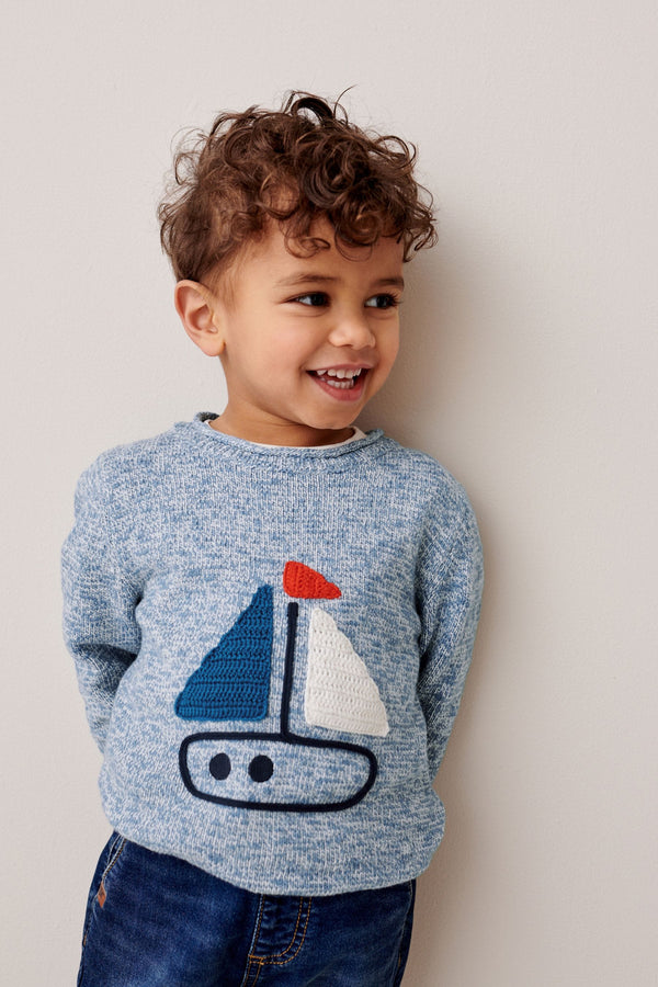 Blue Character Boat Knit Crew Jumper (3mths-7yrs)