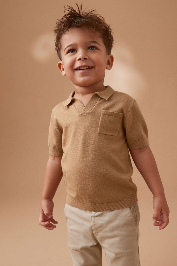 Tan Brown Short Sleeve Trophy Neck Polo Shirt (3mths-7yrs)