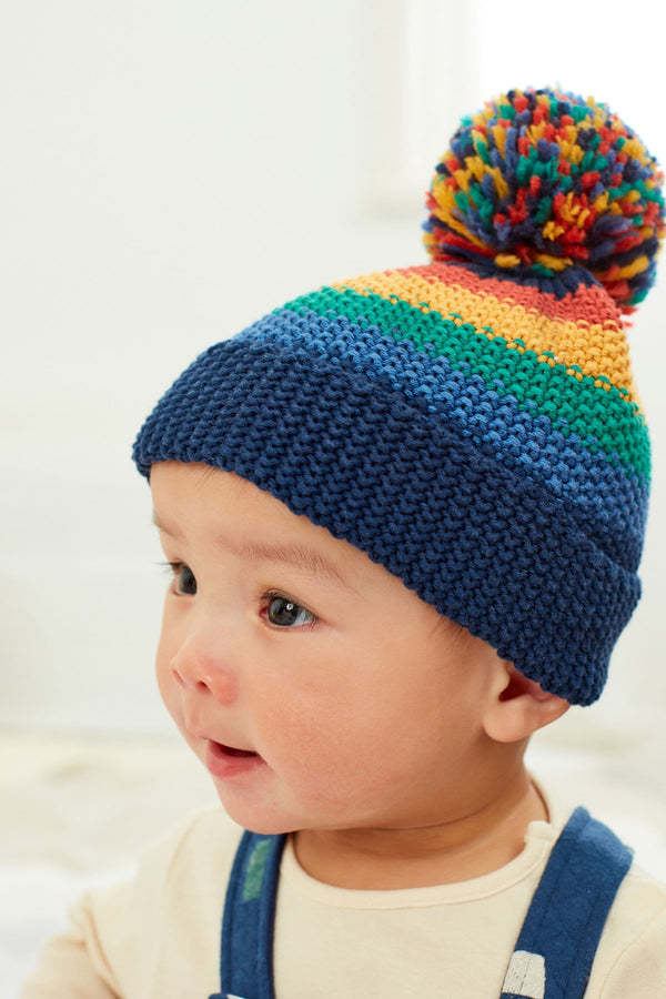 Rainbow Blue Baby Knitted Pom Hat (0mths-2yrs)