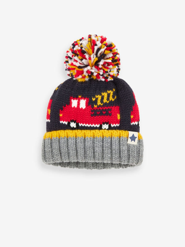 Navy Blue Fire Engine Pom Hat (3mths-10yrs)