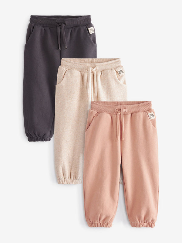 Grey/Cream/Pink 3 Pack Jogger Set (3mths-7yrs)