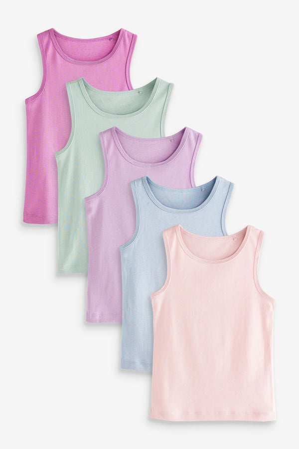 Purple/Green 100% Cotton Vests 5 Pack (1.5-16yrs)