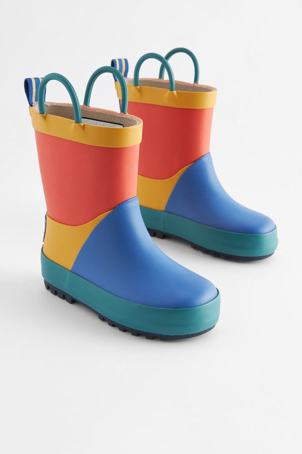 Navy Blue Colourblock Handle Wellies