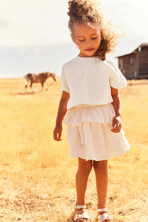 Cream 100% Cotton Skirt and T-Shirt Set (3mths-7yrs)