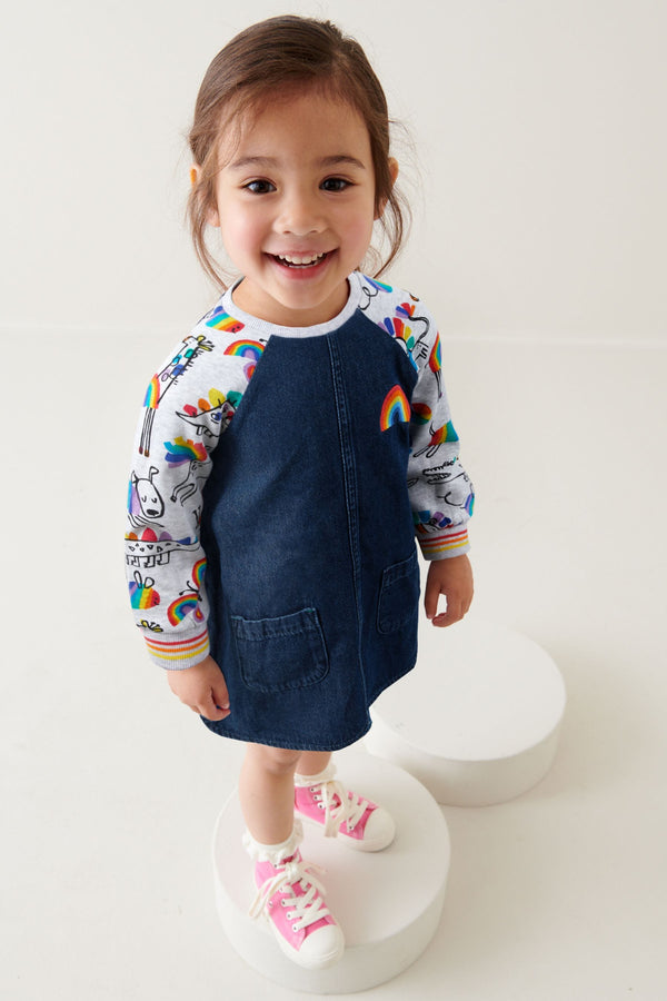 Rainbow Character Print Raglan Denim Dress (3mths-8yrs)