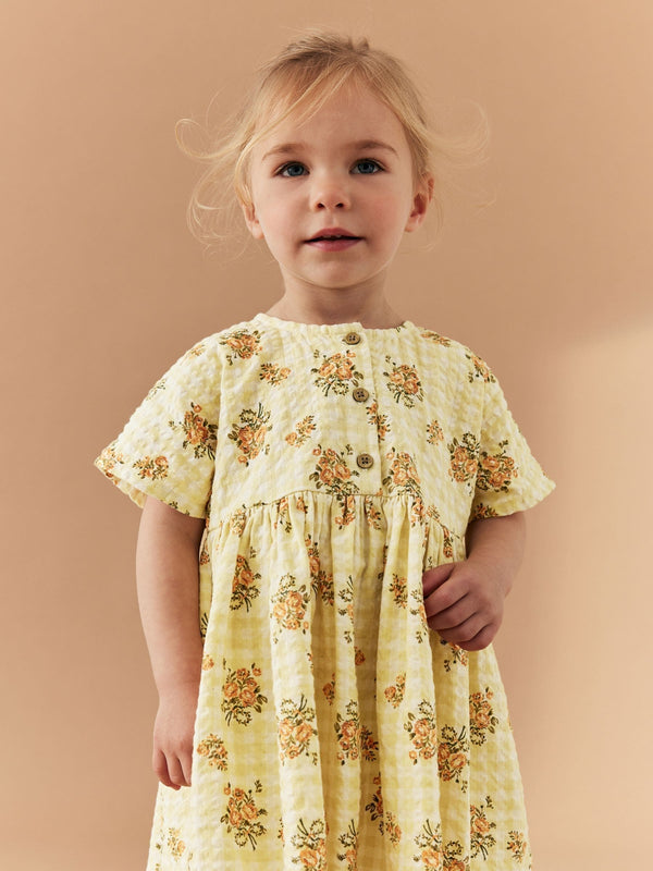 Yellow Floral Gingham Relaxed Cotton Dress (3mths-8yrs)