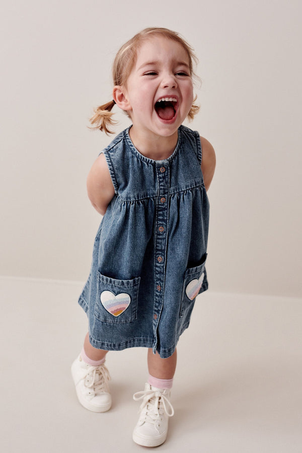 Blue Denim Heart Detail Dress (3mths-8yrs)