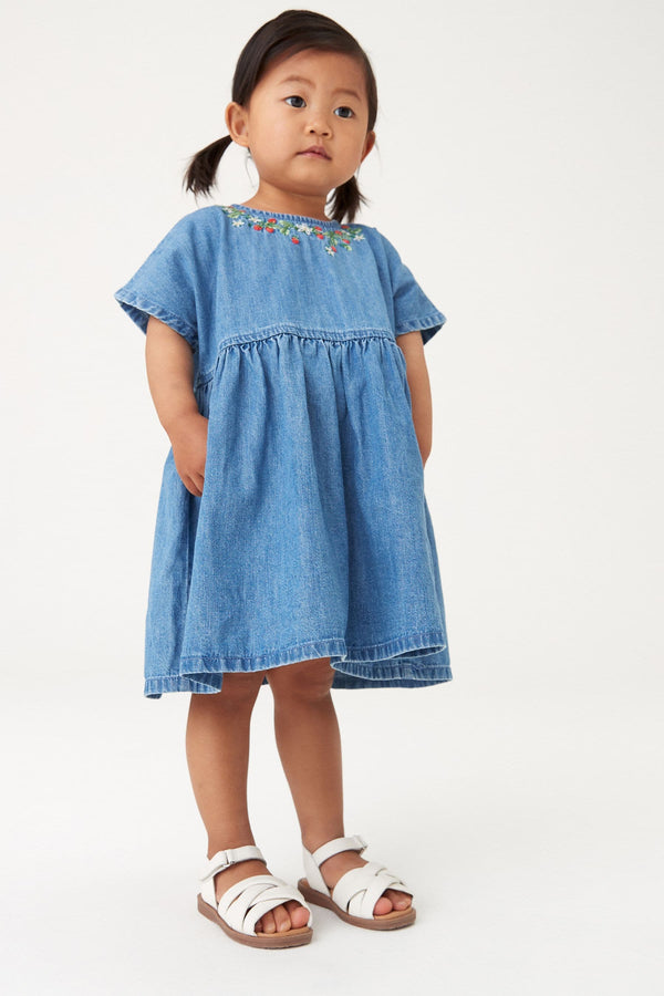 Blue Denim 100% Cotton Embroidered Dress (3mths-8yrs)