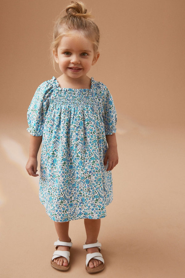 Blue Ditsy Puff Sleeve Dress (3mths-8yrs)