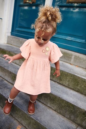 Pink Crochet Flower Dress(immediate)