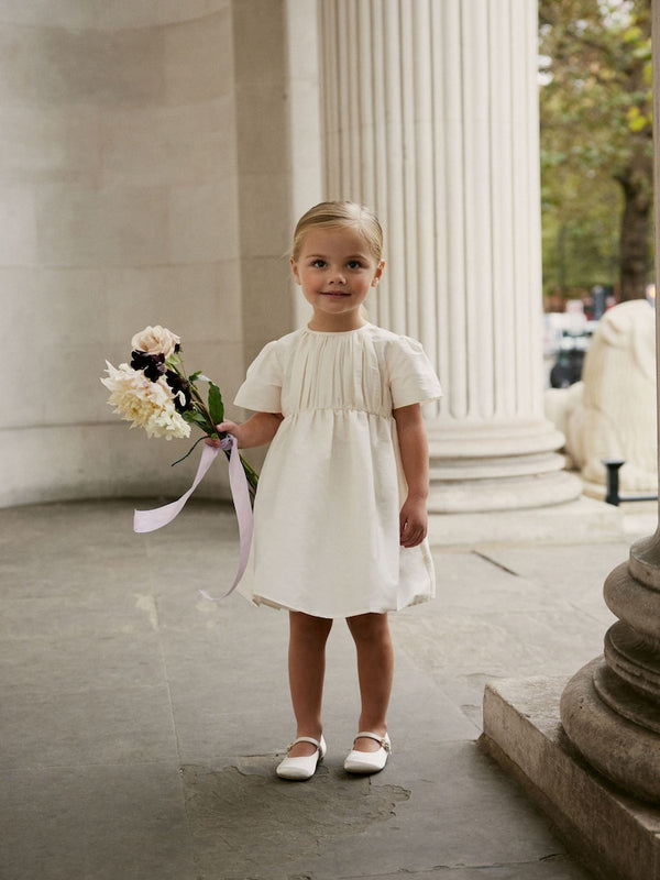 Cream Pleat Detail Short Sleeve Taffeta Dress immediate