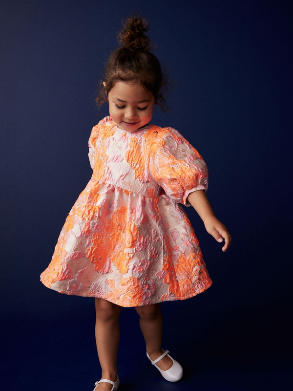 Pink/Orange Floral Jacquard Prom Dress (12mths-10yrs)