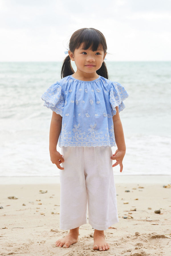 Blue Embroidered Blouse And Trousers Set (3mths-8yrs)