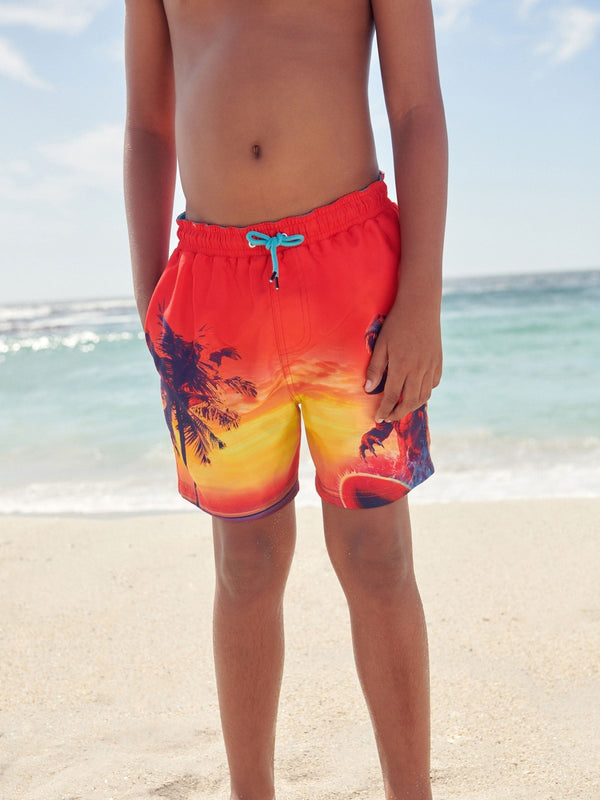 Orange Dino Printed Swim Shorts (3-16yrs)