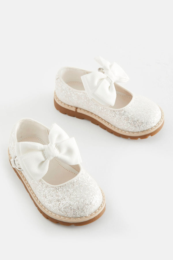 White Glitter Bow Mary Jane Bow Shoes