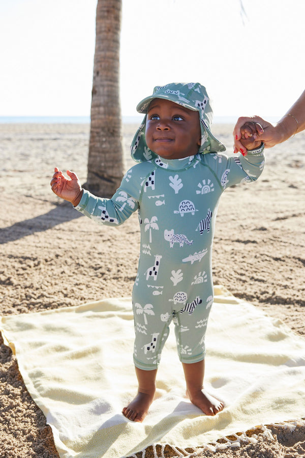 Sage Green Sunsafe Swimsuit & Hat 2 Piece Set (3mths-7yrs)