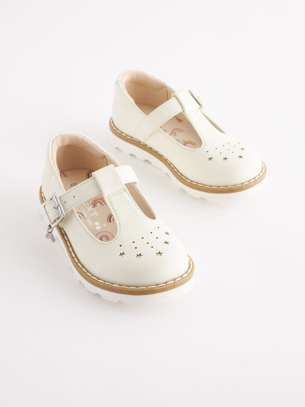 White Standard Fit (F) T-Bar Adjustable Buckle Shoes immediate