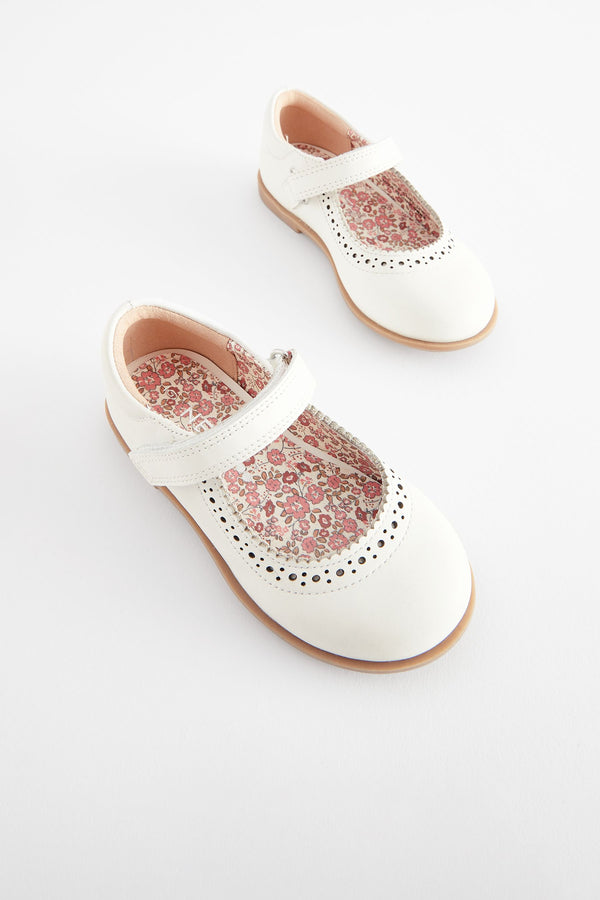 White Leather Mary Jane Touch fastening Brogues