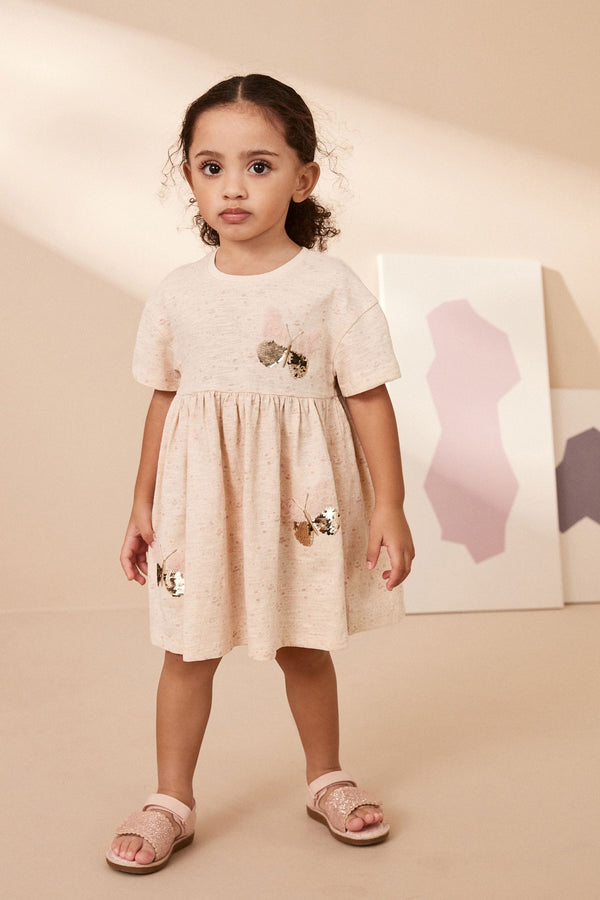 Pale Pink 100% Cotton Sequin Jersey Dress (3mths-7yrs)