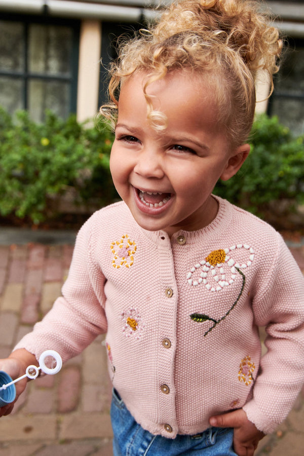 Pink Flower Embroidered Cardigan (3mths-7yrs)