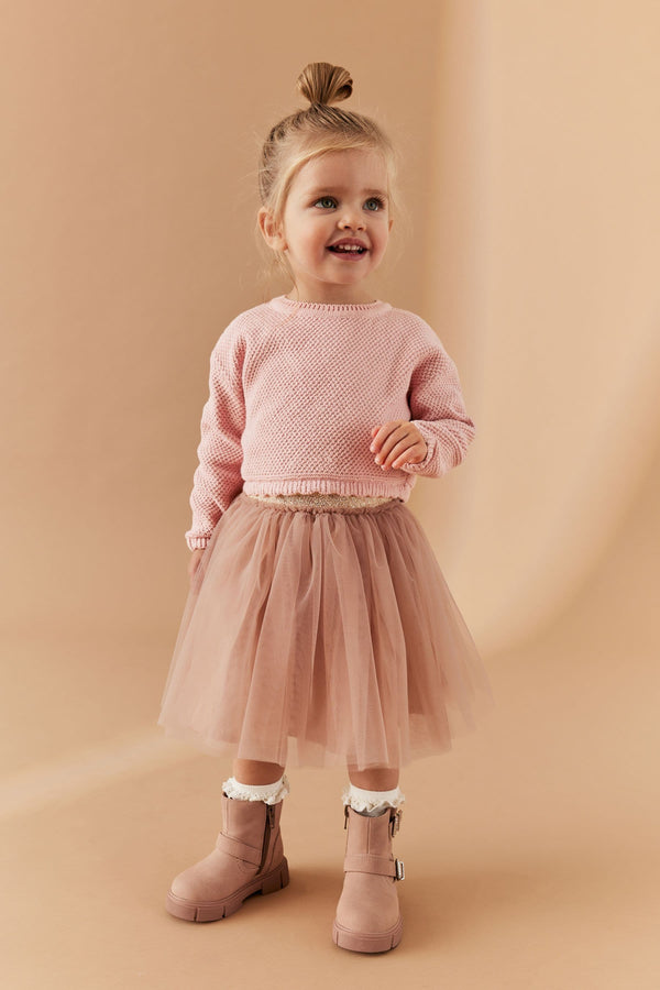 Pink 2pc Jumper And Mesh Skirt Set (immediate)