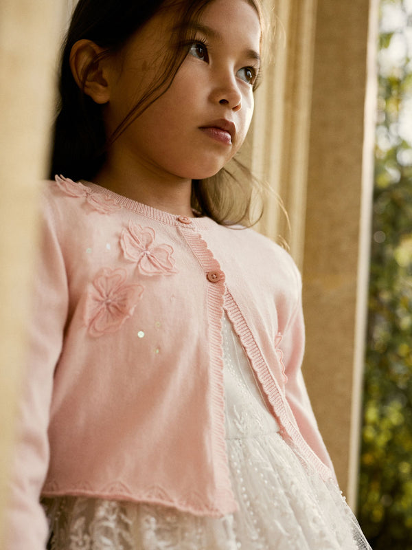 Pink Sequin Flower Shrug Cardigan (3mths-16yrs)