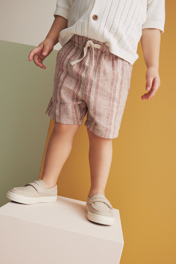 Rust Stripe Linen Blend Pull-On Shorts (3mths-7yrs)