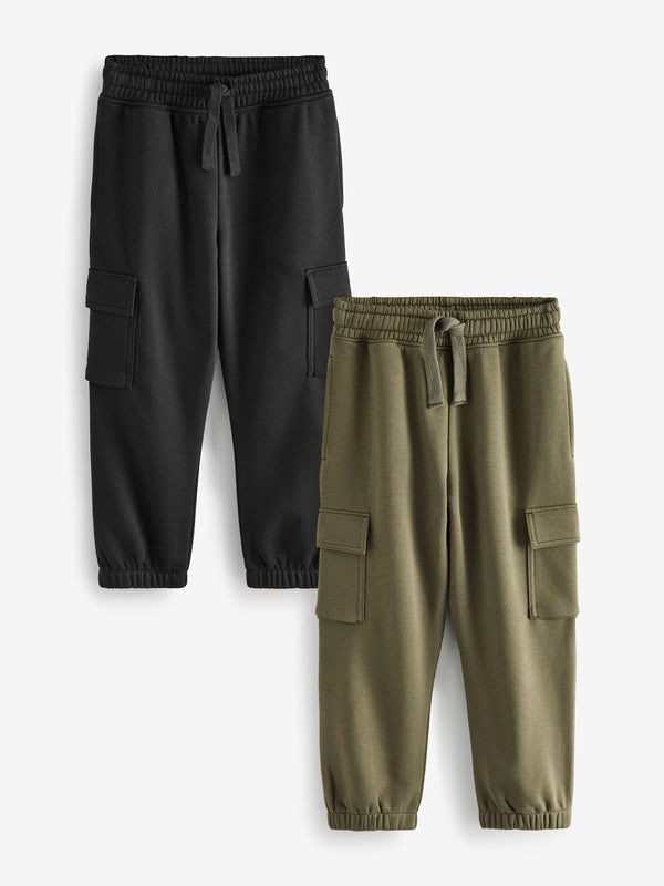 Black/Green Regular Fit Cargo Joggers 2 Pack (3-16yrs)