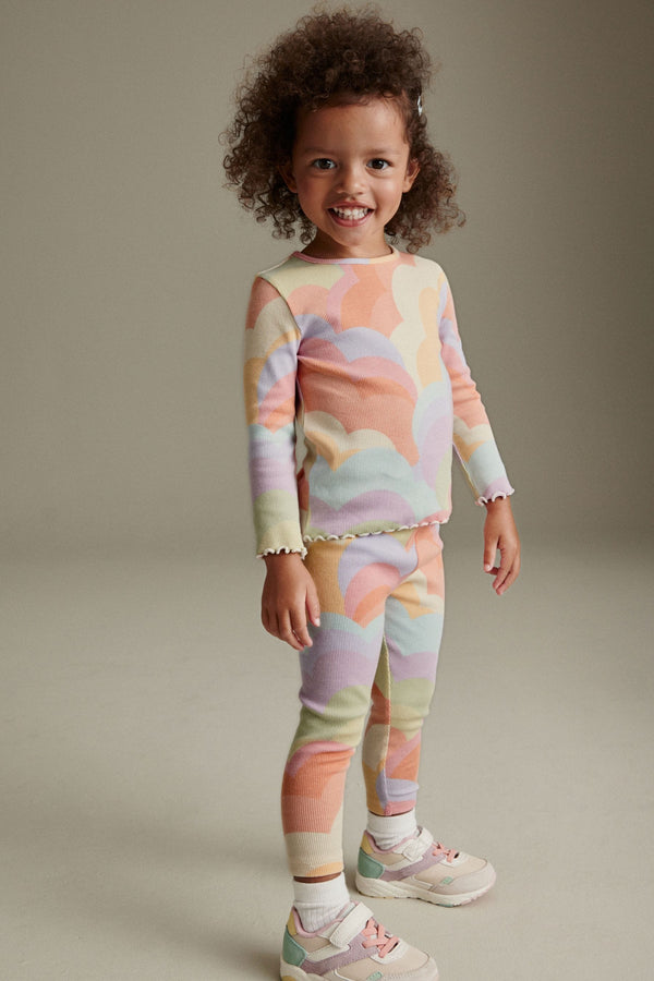 Peach Pink Rainbow Rib Jersey Leggings (3mths-7yrs)