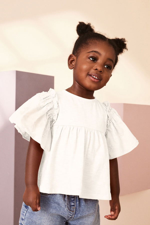 Ecru Short Sleeve Embroidered Blouse (3mths-7yrs)