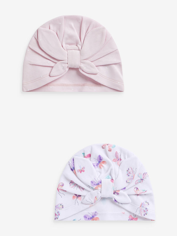 Lilac/Ecru Baby Turban 100% Cotton Hats 2 Pack (0-18mths)