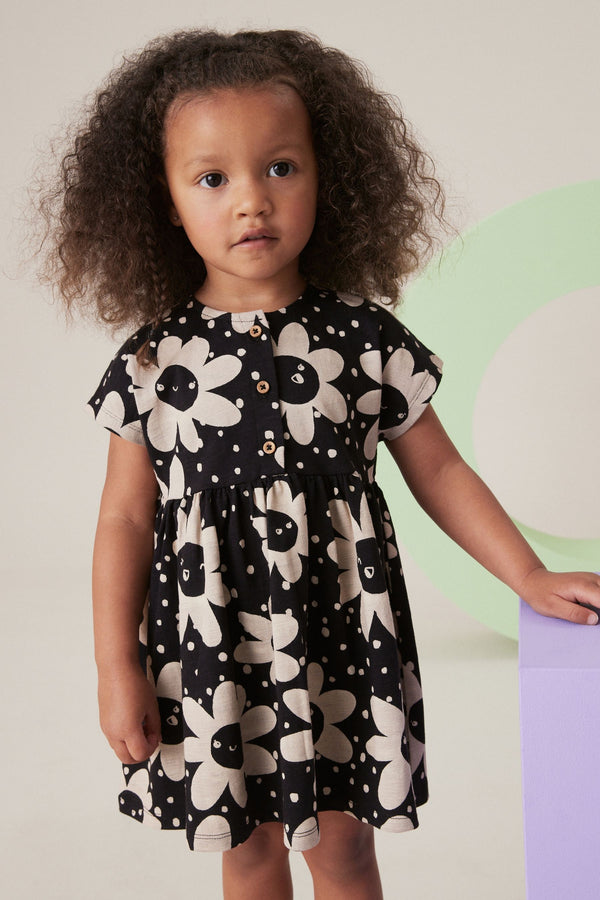 Black & White Short Sleeve Jersey Dress (3mths-7yrs)