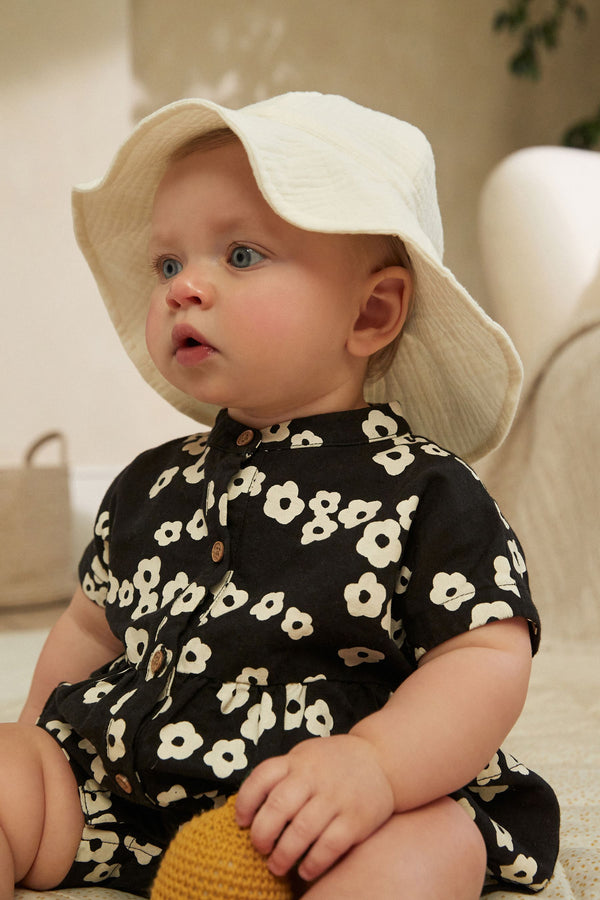 Ecru Baby Wide Brim Crinkle Hat (0mths-2yrs)