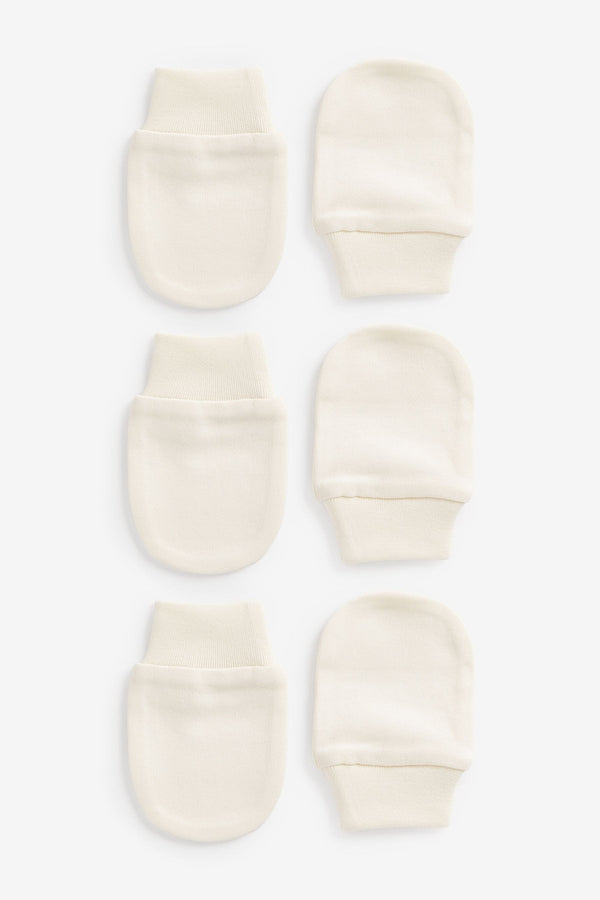 Cream 100% Cotton Baby Scratch Mitts 3 Pack