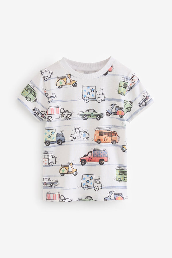 White Transport All-Over Print 100% Cotton Short Sleeve T-Shirt (3mths-7yrs)