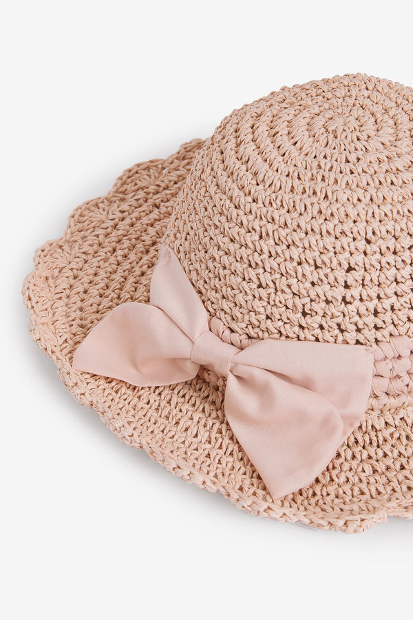 Natural/ Pink Scalloped Edge Hat (1-10yrs)