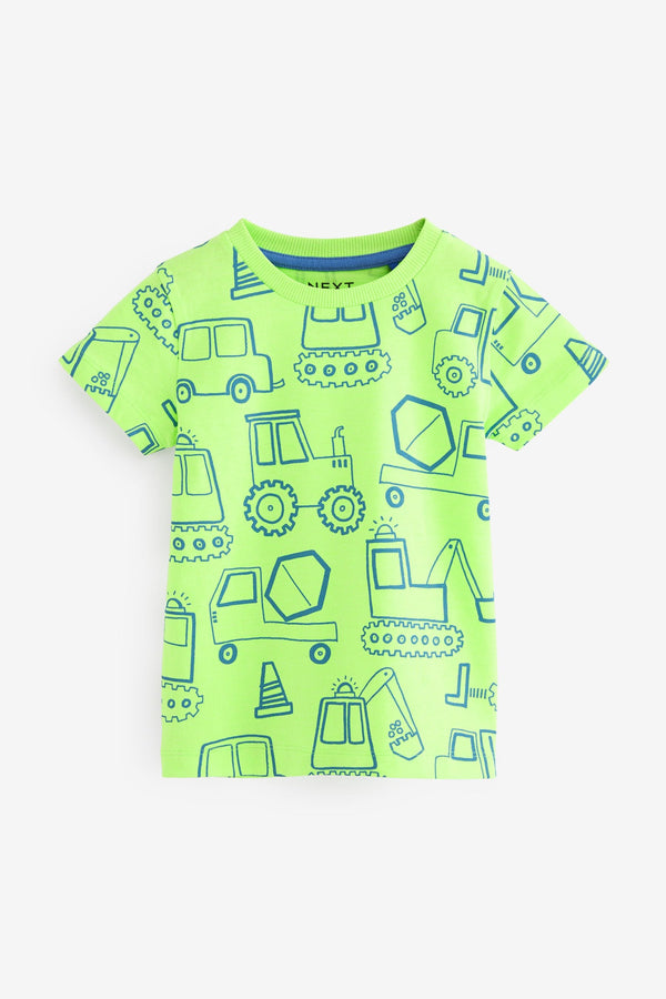 Blue/Green 100% Cotton Transport Short Sleeve T-Shirt 5 Pack (3mths-7yrs)