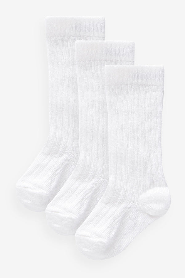 White Knee High Baby Socks 3 Pack (0mths-2yrs)